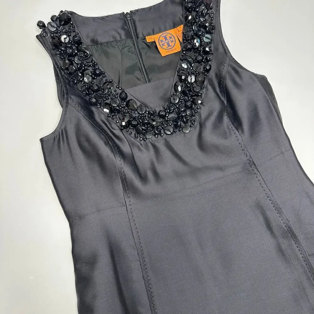 Tory Burch Beaded Neckline Black Sheath Dress